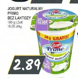 Jogurt naturalny Primo bez laktozy Zott promocja w Słoneczko