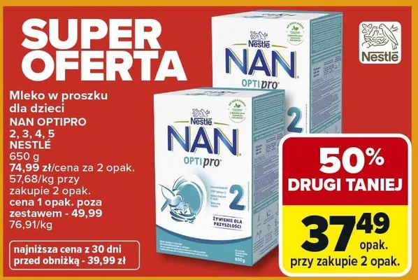 Mleko w proszku dla dzieci Optipro 2 promocja w Carrefour Market