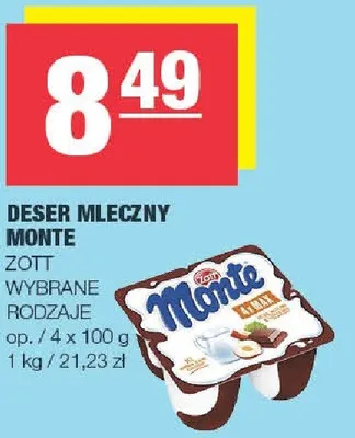 Deser mleczny Monte Zott wybrane rodzaje promocja w SPAR