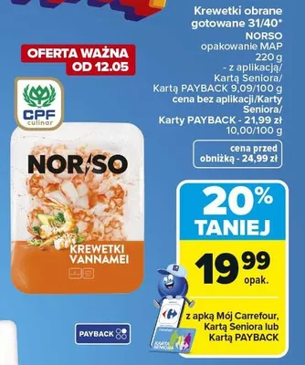 Krewetki obrane gotowane 31/40 NORSO promocja w Carrefour