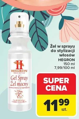 Żel w sprayu do stylizacji włosów Hegron promocja w Carrefour