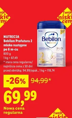 Mleko następne Bebilon Profutura 2 po 6m-cu Nutricia promocja w Lidl
