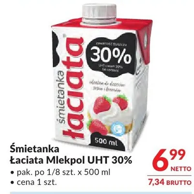 Śmietanka Łaciate Mlekpol UHT 30% promocja w Makro