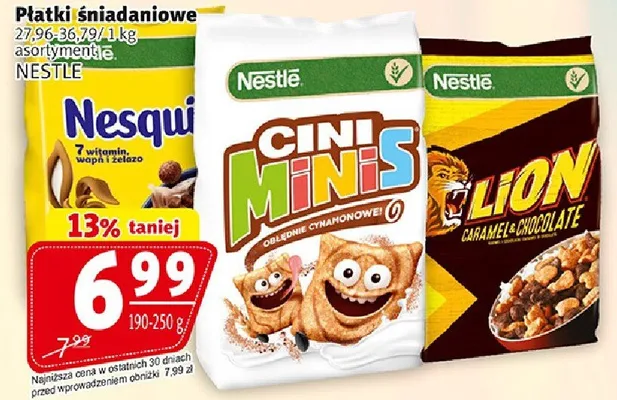 Płatki śniadaniowe Nesquik, Cini Minis, Lion promocja w Prim Market