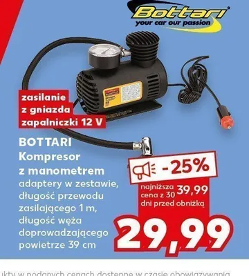 Kompresor samochodowy z manometrem Bottari promocja w Kaufland