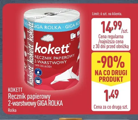 Ręcznik papierowy 2-warstwowy Giga Rolka Kokett promocja w Aldi
