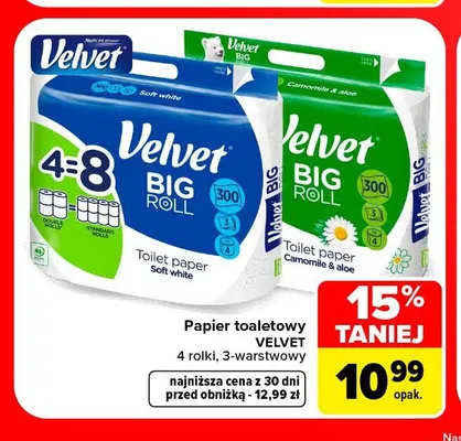 Papier toaletowy 3-warstwowy Camomile & aloe 4-pak Velvet promocja w Carrefour