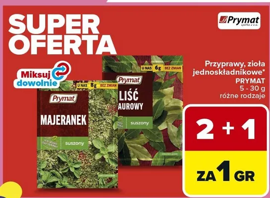 Przyprawy, zioła jednostkładnikowe różne rodzaje promocja w Carrefour
