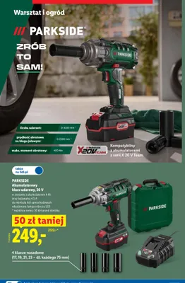 Akumulatorowy klucz udarowy PARKSIDE 20V z akumulatorem 4Ah, ładowarką 4,5A i 4 kluczami nasadowymi promocja w Lidl