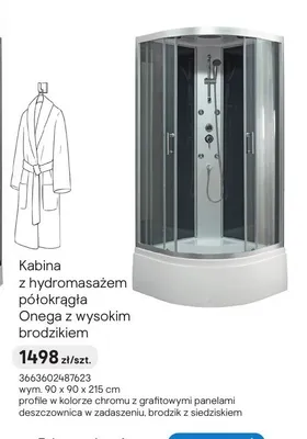 Kabina z hydromasażem półokrągła Onega z wysokim brodzikiem 90x90x215 cm promocja w Castorama