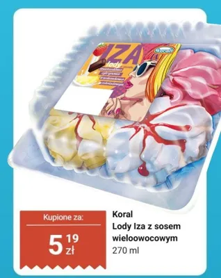 Lody Iza z sosem wieloowocowym Koral promocja w Dino