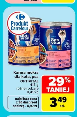 Karma mokra dla kota psa Optivital z indykiem w sosie promocja w Carrefour