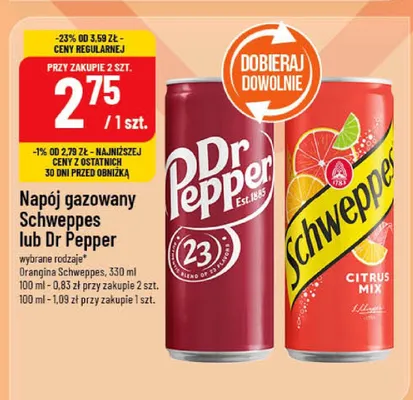Napój gazowany Schweppes lub Dr Pepper promocja w POLOmarket
