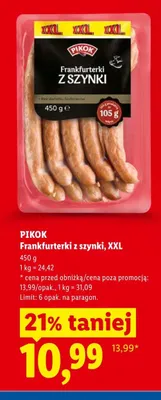 Frankfurterki z szynki Pikok XXL promocja w Lidl