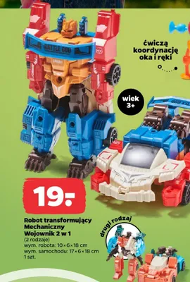 Robot transformujący Mechaniczny Wojownik 2 w 1 wym. robota: 10x6x18cm wym. samochodu: 17x6x18cm promocja w Netto