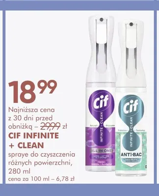 Spray do czyszczenia różnych powierzchni Cif Infinite + Clean Anti-Bac promocja w Super-Pharm