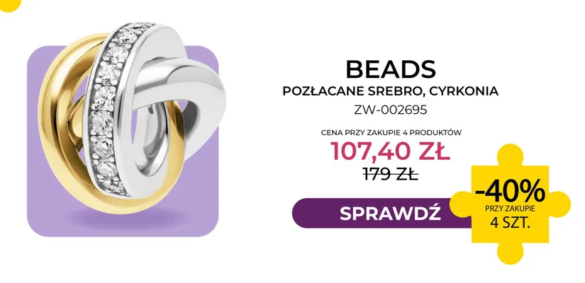 Beads pozłacane srebro cyrkonia ZW-002695 Briju promocja w Briju