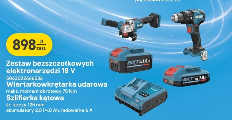 Zestaw bezszczotkowych elektronarzędzi Erbauer promocja w Castorama