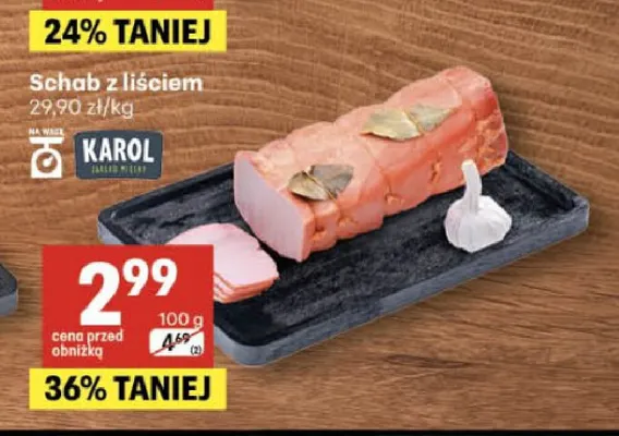 Schab z liściem Karol promocja w Delikatesy Centrum