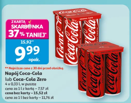 Napój Coca-Cola lub Coca-Cola Zero promocja w Auchan