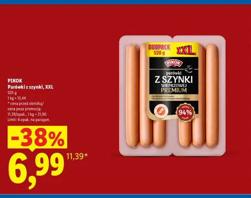 Parówki z szynki XXL Pikok promocja w Lidl