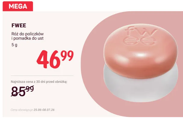 Róż do policzków i pomadka do ust FWEE promocja w Rossmann