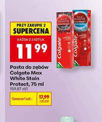 Pasta do zębów Colgate Max White Stain Protect promocja w Biedronka