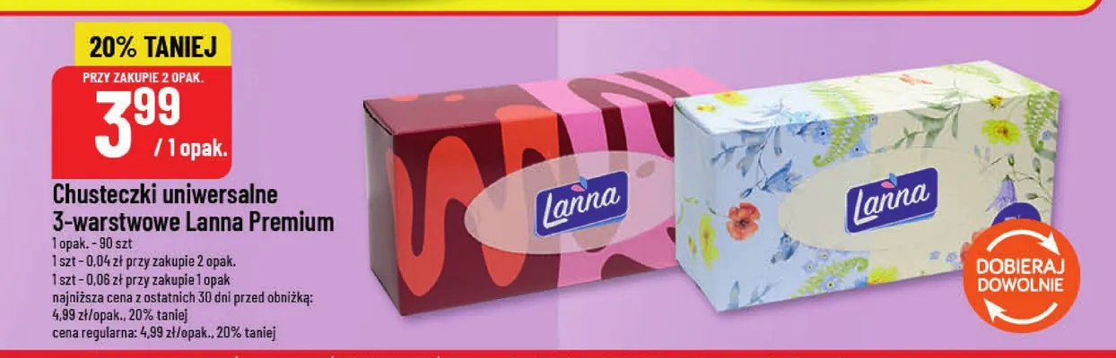 Chusteczki uniwersalne 3-warstwowe Lanna Premium promocja w POLOmarket