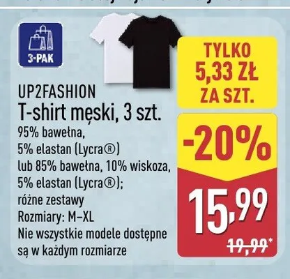 T-shirt męski UP2FASHION 3-pak promocja w Aldi