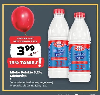 Mleko polskie Mlekovita 3,2% promocja w Netto