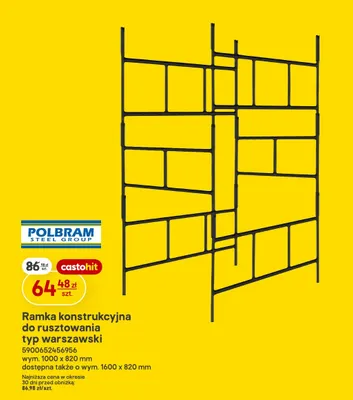 Ramka konstrukcyjna do rusztowania typ warszawski 1000x820 mm Polbram Steel Group promocja w Castorama