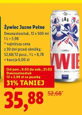 Piwo Żywiec Jasne Pełne promocja w Lidl