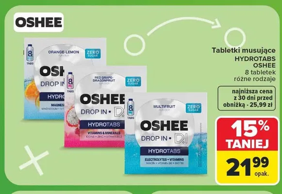 Tabletki musujące Hydrotabs Oshee promocja w Carrefour Market