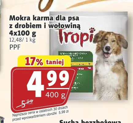 Mokra karma dla psa Tropi z drobiem i wołowiną 4-pak promocja w Prim Market