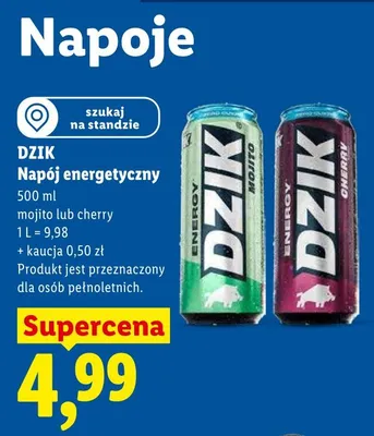 Napój energetyczny Dzik cherry promocja w Lidl