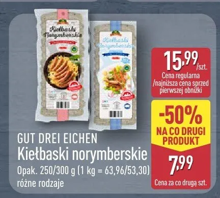 Kiełbaski norymberskie Gut Drei Eichen promocja w Aldi