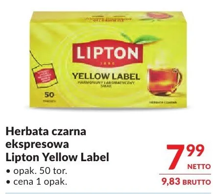 Herbata czarna ekspresowa Lipton Yellow Label promocja w Makro