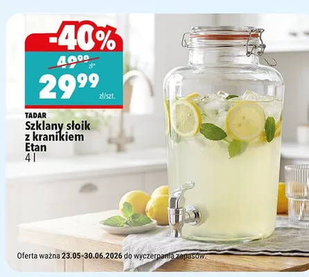 Szklany słoik z kranikiem TADAR Etan 4l promocja w Biedronka