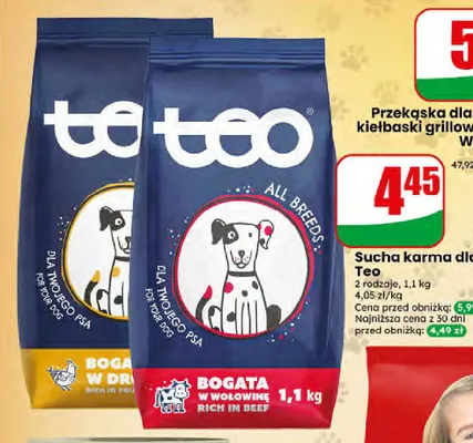 Sucha karma dla psa Teo bogata w drób promocja w Dino