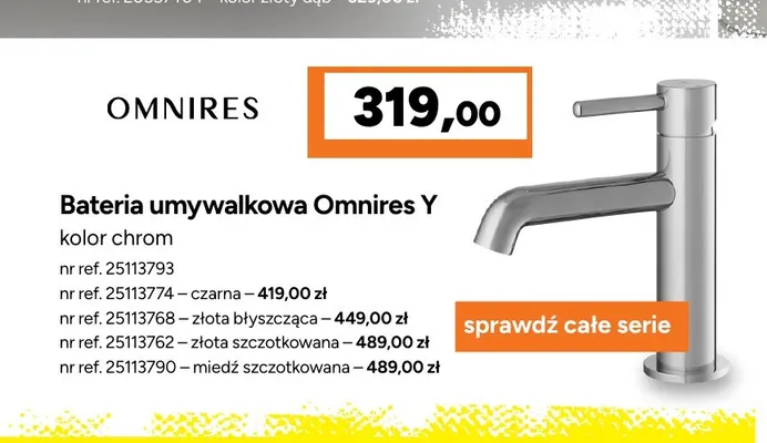 Bateria umywalkowa Omnires Y złota szczotkowana promocja w Bricoman