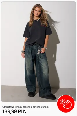 Granatowe jeansy balloon z niskim stanem Cropp promocja w Cropp
