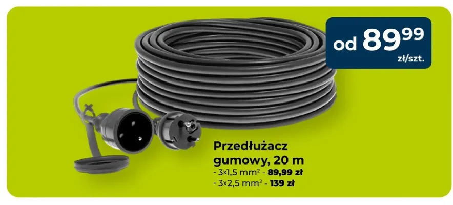Przedłużacz gumowy 20m 3x1,5mm² promocja w PSB Mrówka