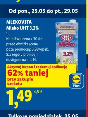 Mleko UHT 3,2% Mlekovita promocja w Lidl