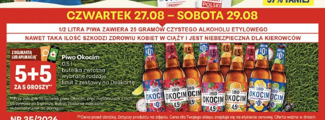 Piwo bezalkoholowe Okocim promocja w Delikatesy Centrum