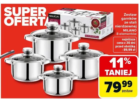Zestaw garnków ze stali nierdzewnej Milano promocja w Carrefour