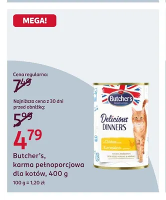 Karma pełnoporcjowa dla kotów Butcher's promocja w Rossmann
