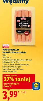 Parówki z filetem z indyka 180 g promocja w Lidl