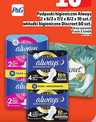 Podpaski higieniczne Always 2x6/2x7/2x8/2x10szt. promocja w TOPAZ