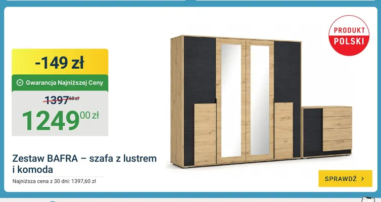 Zestaw szafa z lustrem + komoda BAFRA promocja w ERLI