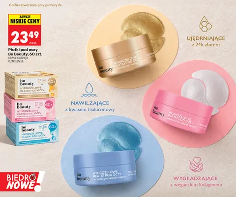 Płatki pod oczy hydrożelowe ujędrniające Be Beauty promocja w Biedronka